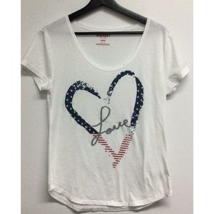 Old Navy Womens Patriotic July 4th Heart T-shirt Size M White Graphic Tee Stars